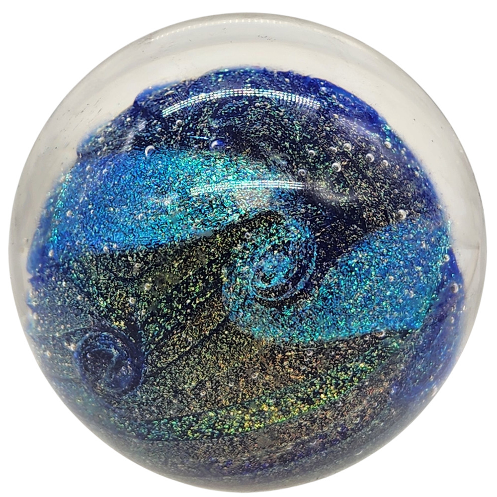 Glass Eye Studio GES Northern Lights Paperweight 3" Diameter Blue Sparkle GES 02
